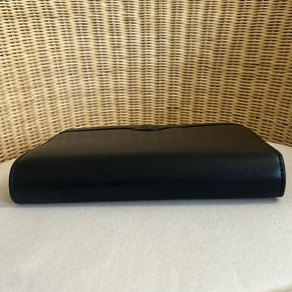 Black Vegan Leather Day Runner Zip Around Organizer